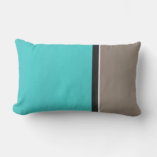 Turquoise Taupe Modern Lumbar Pillow (Front)