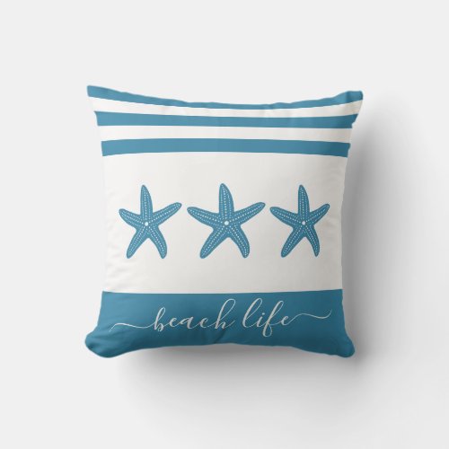 Turquoise teal 3 starfish beach life modern script throw pillow