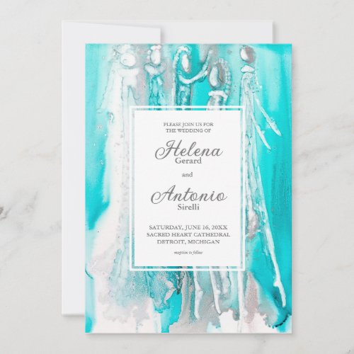 Turquoise Teal  Abstract Wedding Invitation