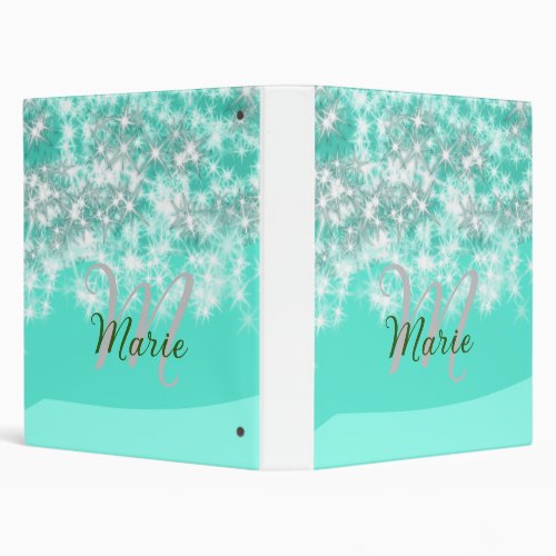 Turquoise teal agate aqua monogram add letter text 3 ring binder