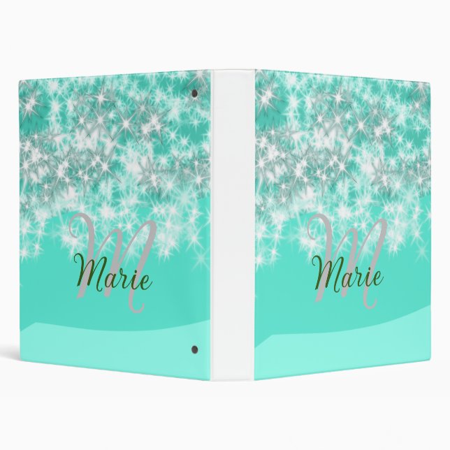 Turquoise teal agate aqua monogram add letter text 3 ring binder (Background)
