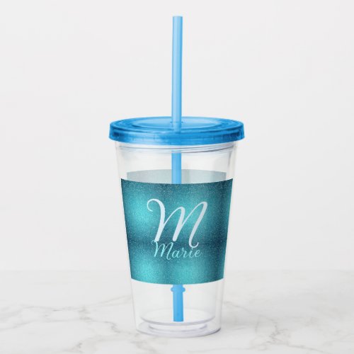 Turquoise teal agate aqua monogram add letter text acrylic tumbler