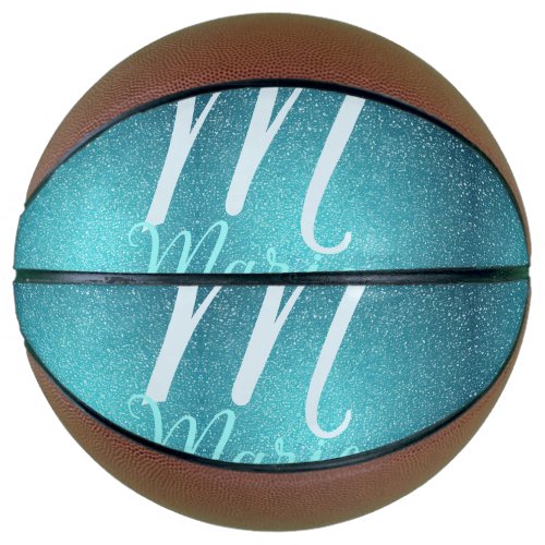 Turquoise teal agate aqua monogram add letter text basketball