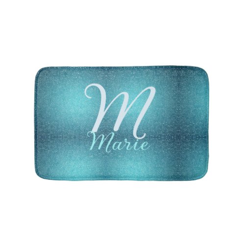 Turquoise teal agate aqua monogram add letter text bath mat