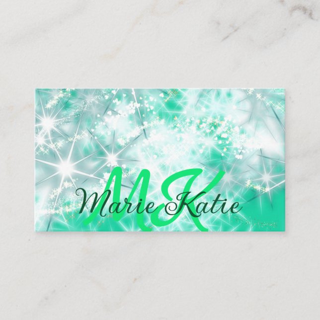 Turquoise teal agate aqua monogram add letter text business card (Front)
