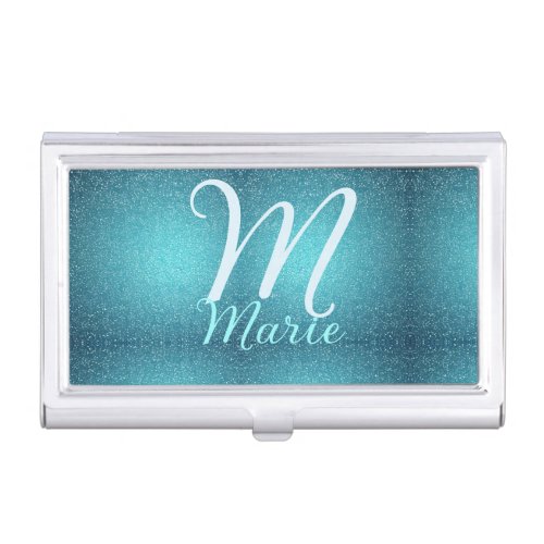 Turquoise teal agate aqua monogram add letter text business card case