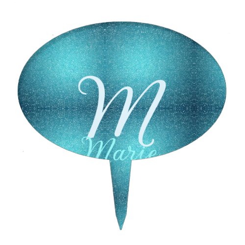 Turquoise teal agate aqua monogram add letter text cake topper