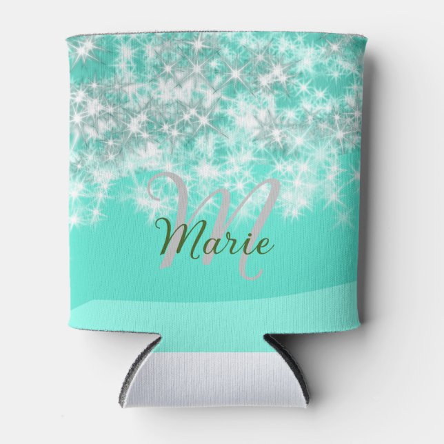 Turquoise teal agate aqua monogram add letter text can cooler (Front)
