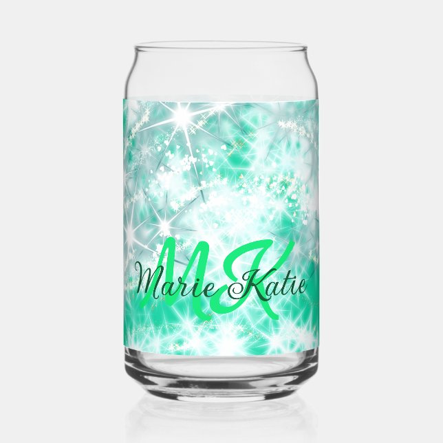 Turquoise teal agate aqua monogram add letter text can glass (Front)