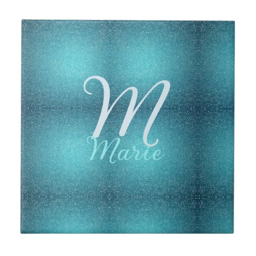 Turquoise teal agate aqua monogram add letter text ceramic tile