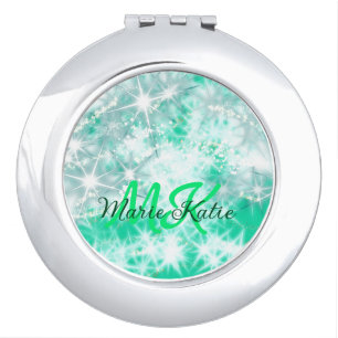 Turquoise teal agate aqua monogram add letter text compact mirror
