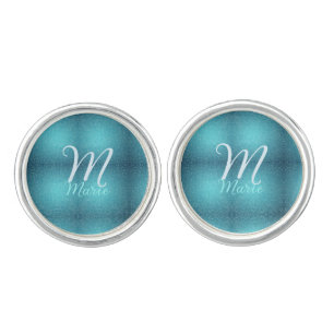 Turquoise teal agate aqua monogram add letter text cufflinks