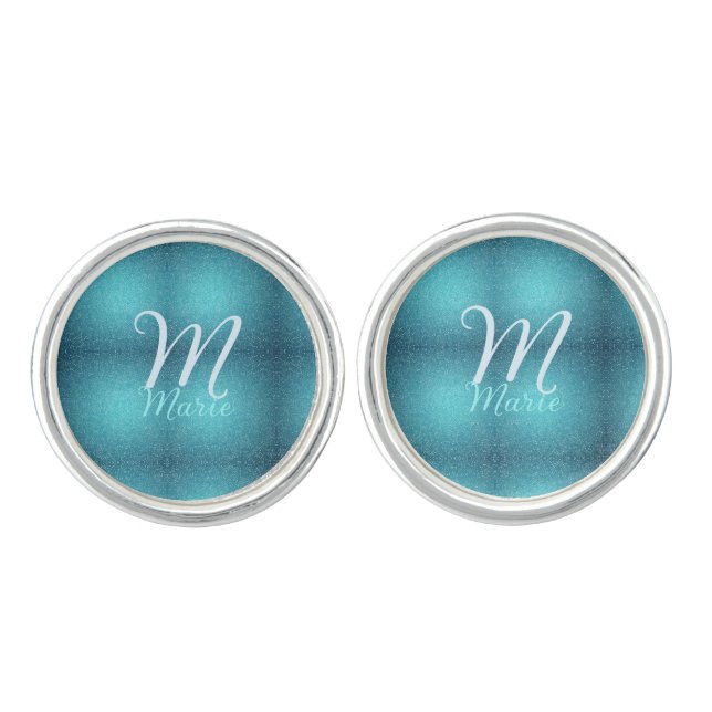 Turquoise teal agate aqua monogram add letter text cufflinks (Front)