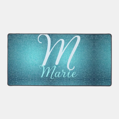 Turquoise teal agate aqua monogram add letter text desk mat