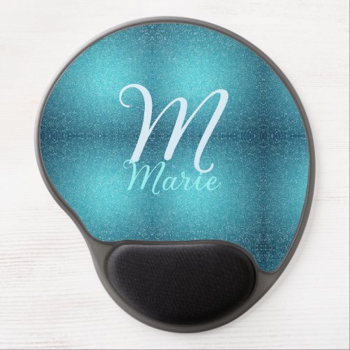 Turquoise teal agate aqua monogram add letter text gel mouse pad