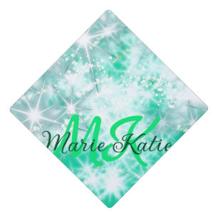 Turquoise teal agate aqua monogram add letter text graduation cap topper