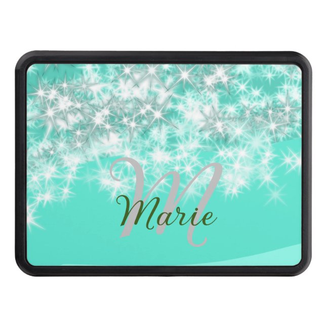 Turquoise teal agate aqua monogram add letter text hitch cover (Front)