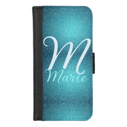 Turquoise teal agate aqua monogram add letter text iPhone 87 wallet case