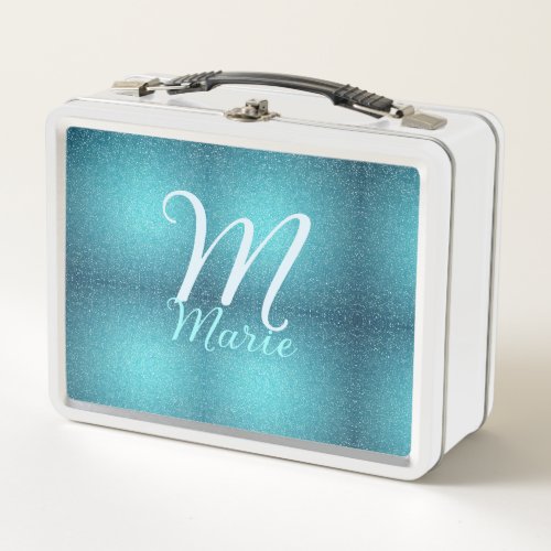 Turquoise teal agate aqua monogram add letter text metal lunch box