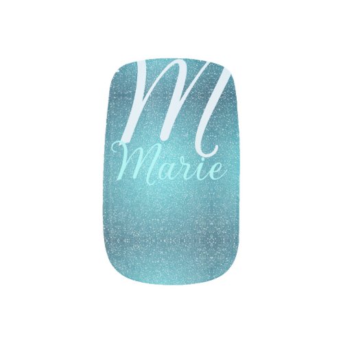 Turquoise teal agate aqua monogram add letter text minx nail art