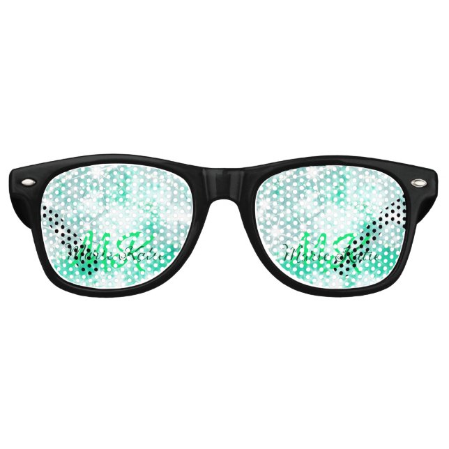 Turquoise teal agate aqua monogram add letter text retro sunglasses (Front)