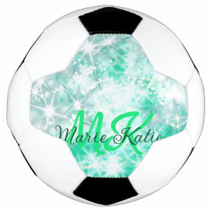 Turquoise teal agate aqua monogram add letter text soccer ball