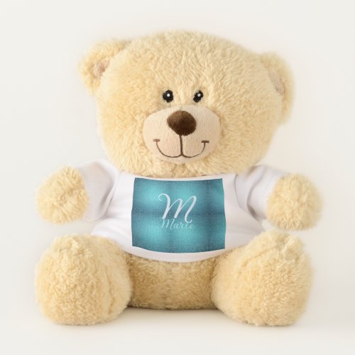 Turquoise teal agate aqua monogram add letter text teddy bear