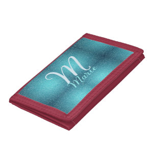 Turquoise teal agate aqua monogram add letter text tri-fold wallet