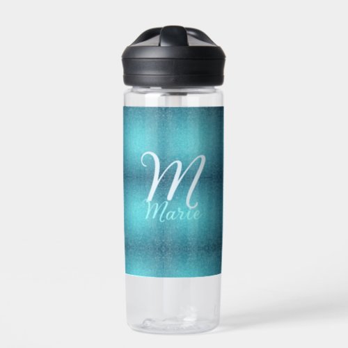 Turquoise teal agate aqua monogram add letter text water bottle