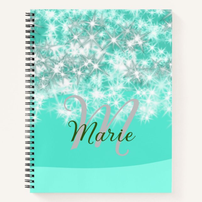 Turquoise teal agate aqua monogram add text notebook (Front)