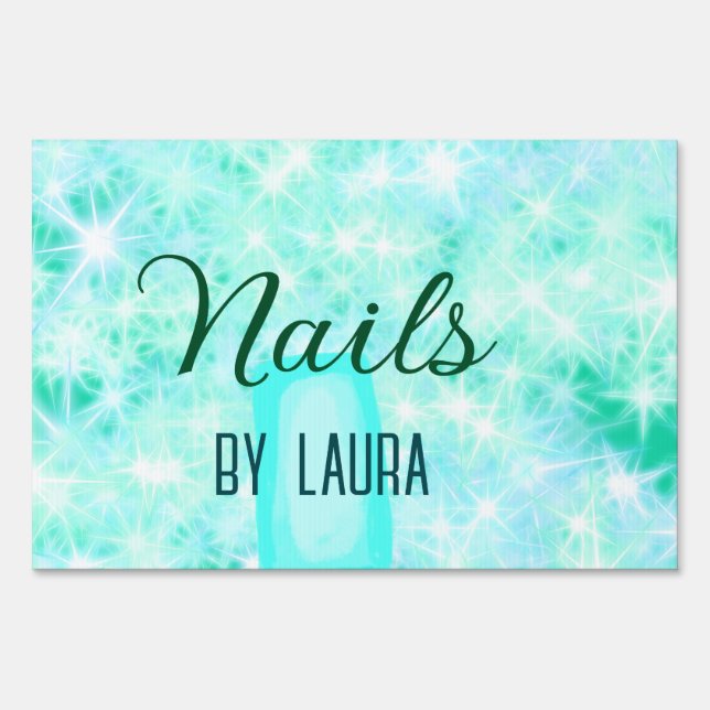 Turquoise teal agate aqua nails add name website q sign (Front)