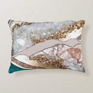 Turquoise Teal Agate Gold Glitter Accent Pillow