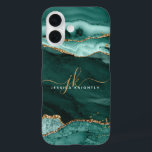 Turquoise Teal Agate Gold Glitter Script Monogram iPhone 16 Case<br><div class="desc">Modern,  elegant cell phone case with turquoise,  teal agate and marble and gold glitter accents personalized with chic handwritten script monogram initials and name. Contact the designer via Zazzle Chat or makeitaboutyoustore@gmail.com if you'd like this design modified,  on another product or would like coordinating items.</div>