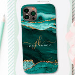 Turquoise Teal Agate Gold Glitter Script Monogram Case-Mate iPhone 14 Case<br><div class="desc">Modern,  elegant cell phone case with turquoise,  teal agate and marble and gold glitter accents personalized with chic handwritten script monogram initials and name. Contact the designer via Zazzle Chat or makeitaboutyoustore@gmail.com if you'd like this design modified,  on another product or would like coordinating items.</div>