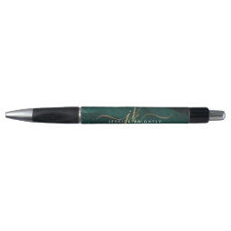 Turquoise Teal Agate Gold Glitter Script Monogram Pen