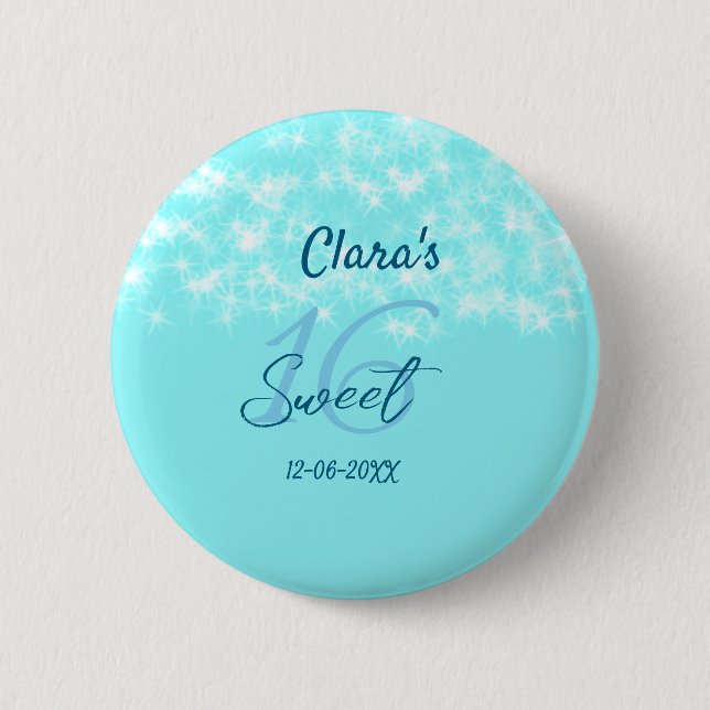 Turquoise teal agate sweet 16 birthday add name da button (Front)