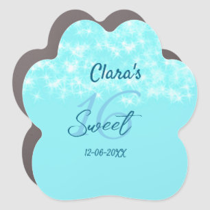 Turquoise teal agate sweet 16 birthday add name da car magnet