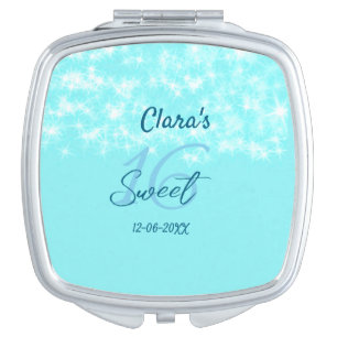 Turquoise teal agate sweet 16 birthday add name da compact mirror