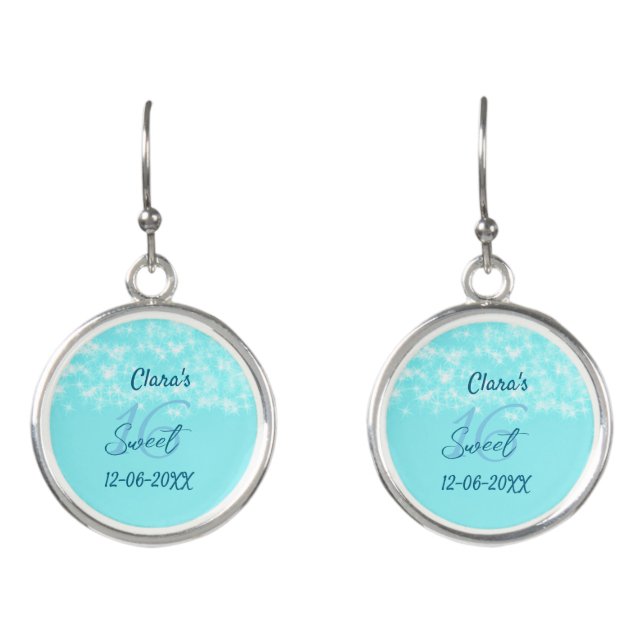 Turquoise teal agate sweet 16 birthday add name da earrings (Front)