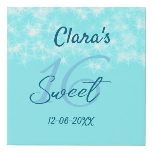 Turquoise teal agate sweet 16 birthday add name da faux canvas print