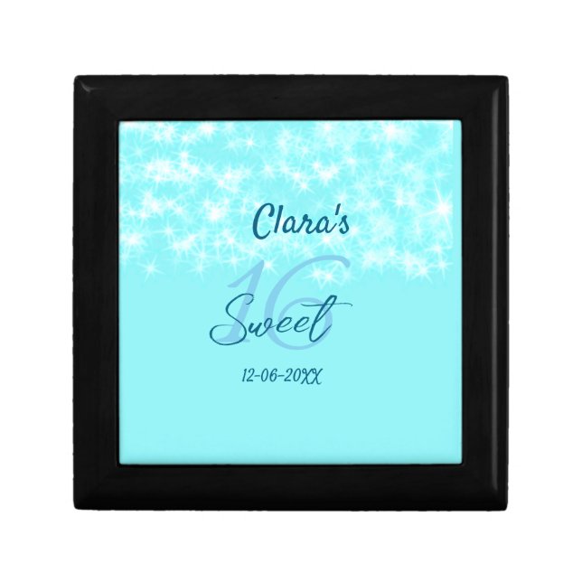 Turquoise teal agate sweet 16 birthday add name da gift box (Front)