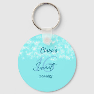 Turquoise teal agate sweet 16 birthday add name da keychain