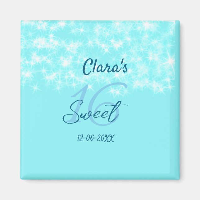 Turquoise teal agate sweet 16 birthday add name da magnet (Front)