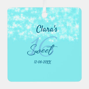 Turquoise teal agate sweet 16 birthday add name da metal ornament