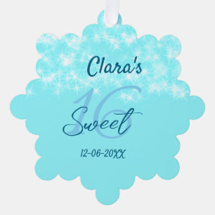Turquoise teal agate sweet 16 birthday add name da ornament card
