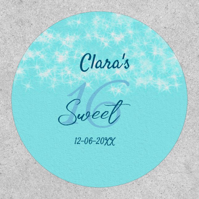Turquoise teal agate sweet 16 birthday add name da patch (Front)
