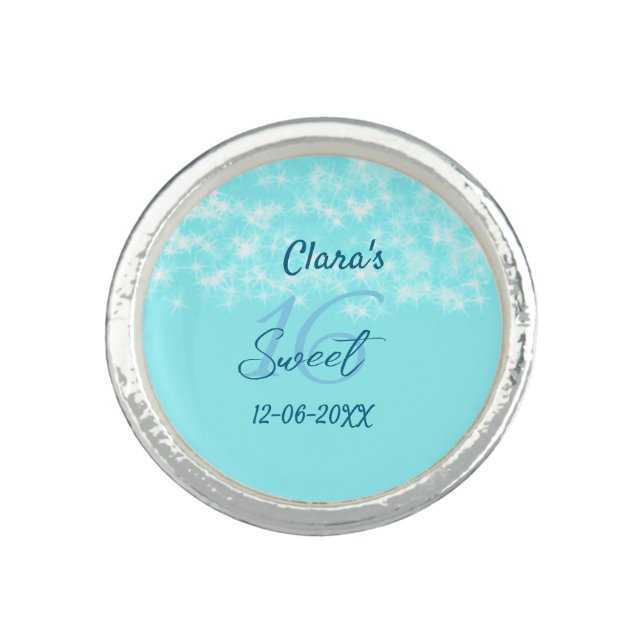 Turquoise teal agate sweet 16 birthday add name da ring (Front)