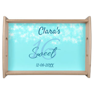 Turquoise teal agate sweet 16 birthday add name da serving tray