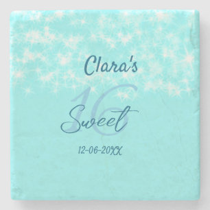 Turquoise teal agate sweet 16 birthday add name da stone coaster