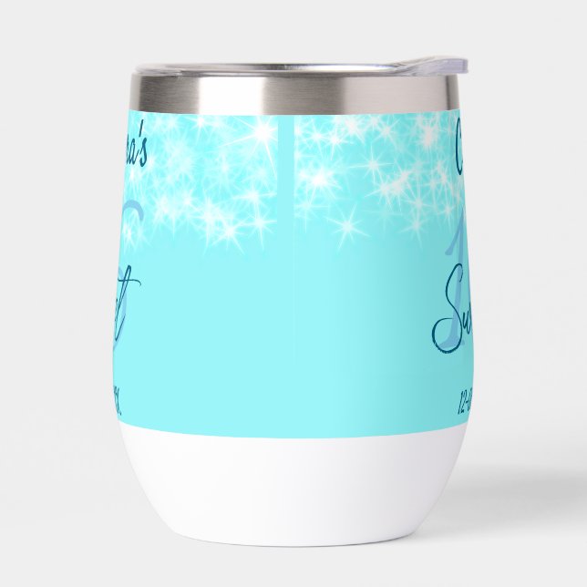 Turquoise teal agate sweet 16 birthday add name da thermal wine tumbler (Left)
